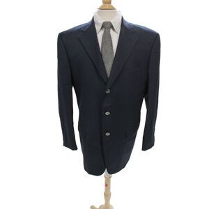 Corneliani Mens Classic Virgin Wool Blazer Dark Blue Button Collared Size 54